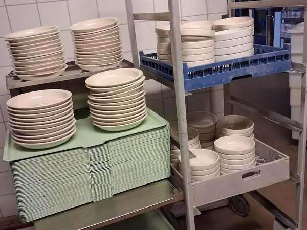 Syviä lautasia 50 kpl, matalia lautasia 50 kpl, tarjottimia 50 kpl sekä kehikot